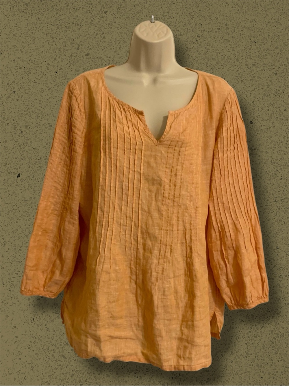 Talbots Orange Pintuck 100% Linen Tunic top